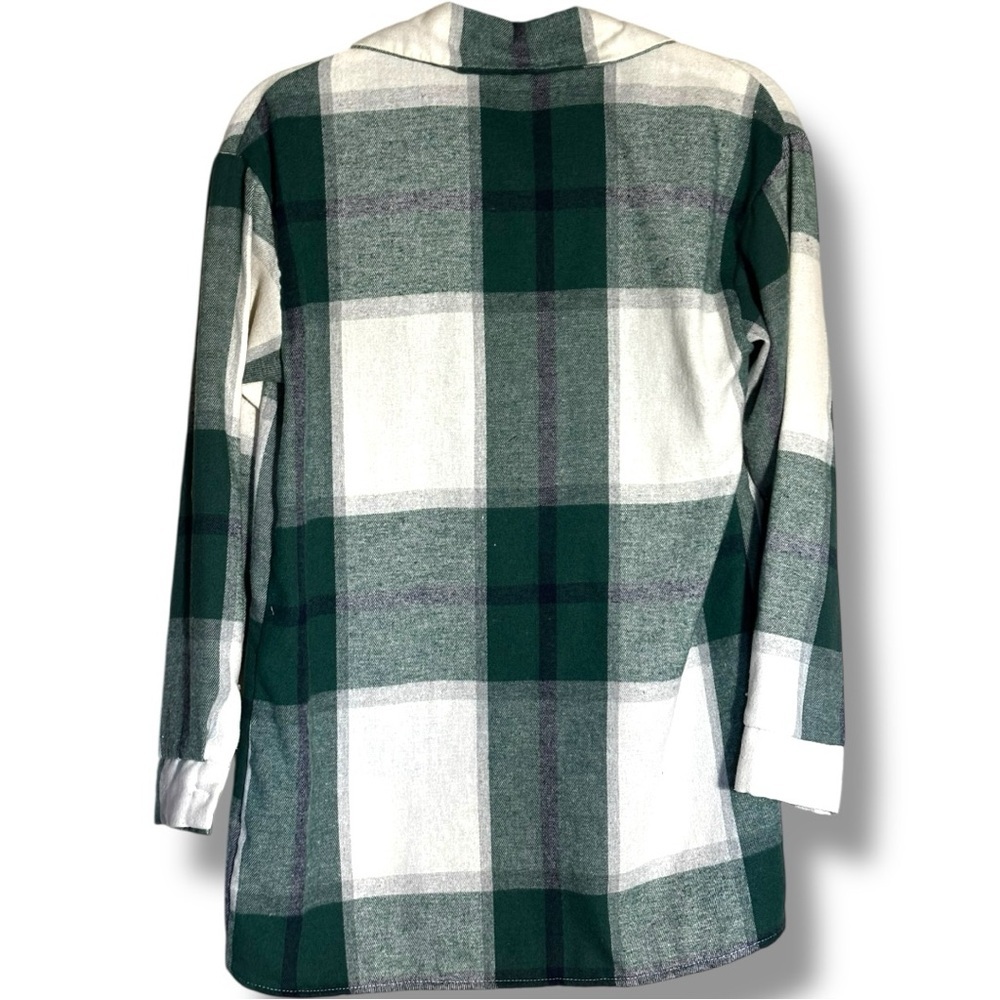 Shein Plaid Flannel Green and White Button-Up Womens Long Sleeve Shirt - Picture 15 of 15